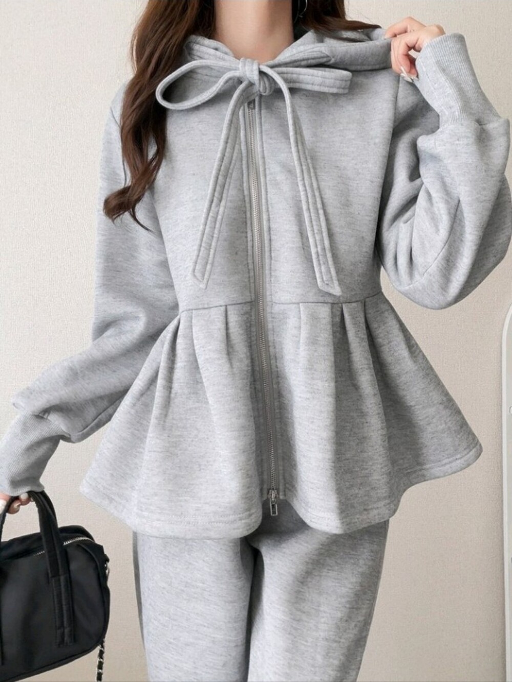 Women's Autumn/Winter Casual Cute Cute Solid Color Hooded Jacket Pants 2 Ps Set